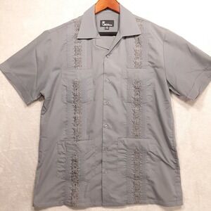 Omega Fashion Mens S/S Button Panel Shirt Sz.M/Gray/Embroidered Guayabera/NWOT!!